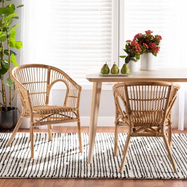 Alleta Modern Bohemian Natural Brown Rattan Dining Chair, PK2, Baxton Studio, Mfr#: 210-2PC-12719